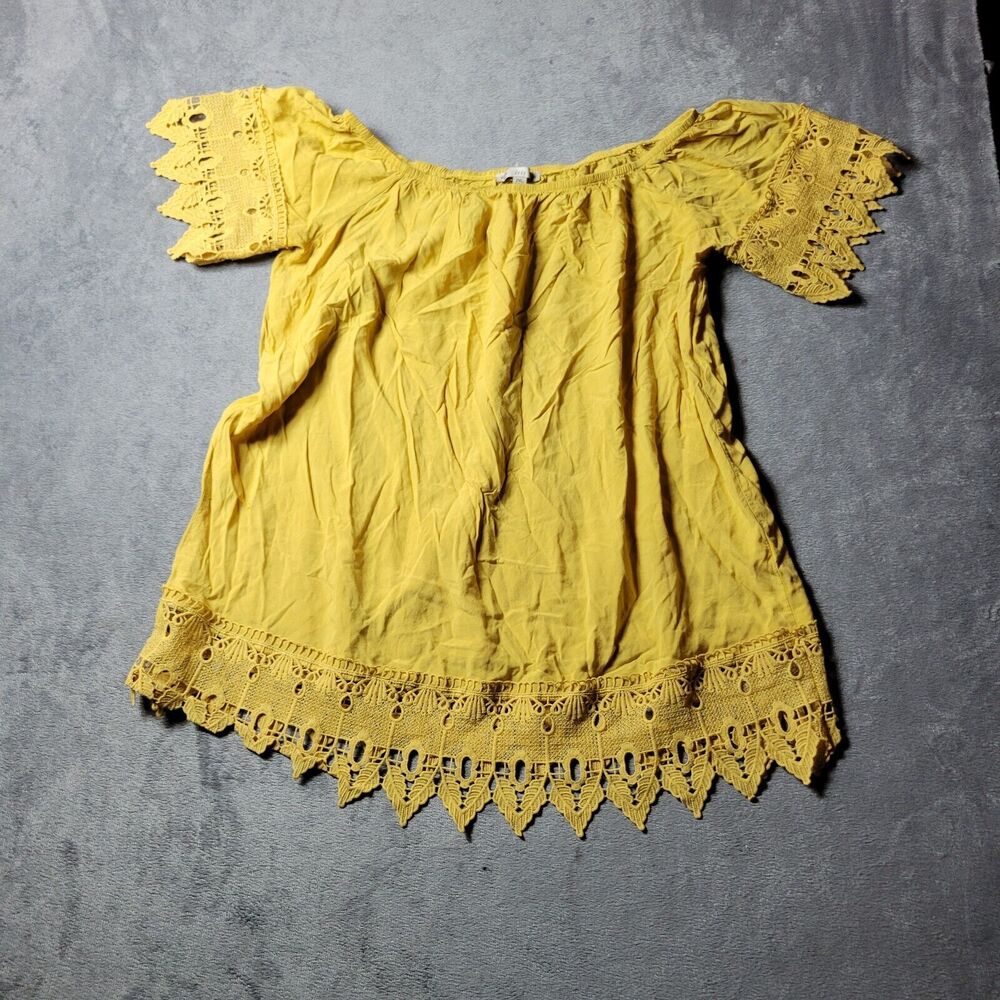 Iris Tunic Top Women 2XL Shift Yellow Off Shoulder Short Sleeve Shirt Mini Dress
